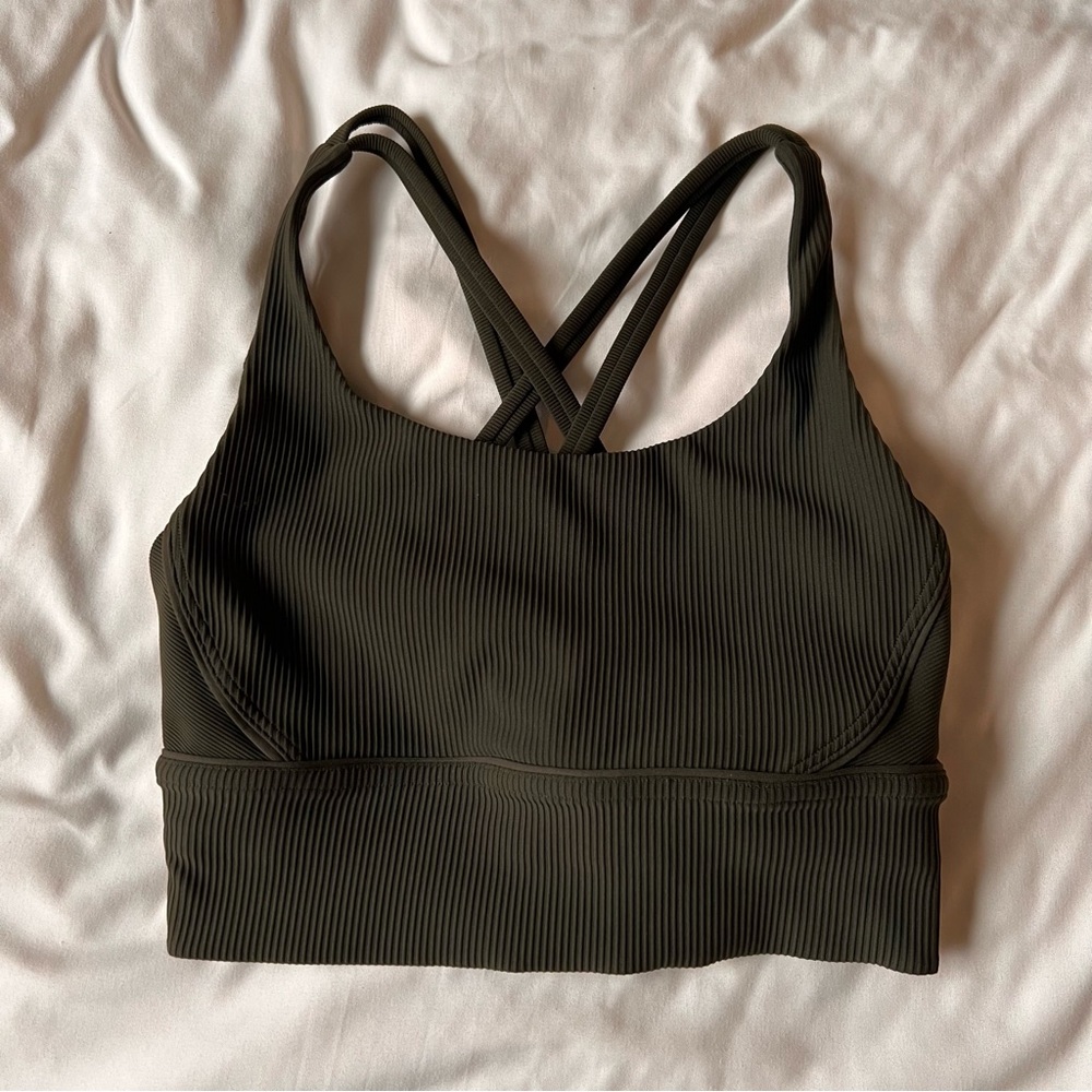 Lululemon Energy Longline Bra Ribbed Luxtreme B–D Cups - DARK OLIVE - Size 4
